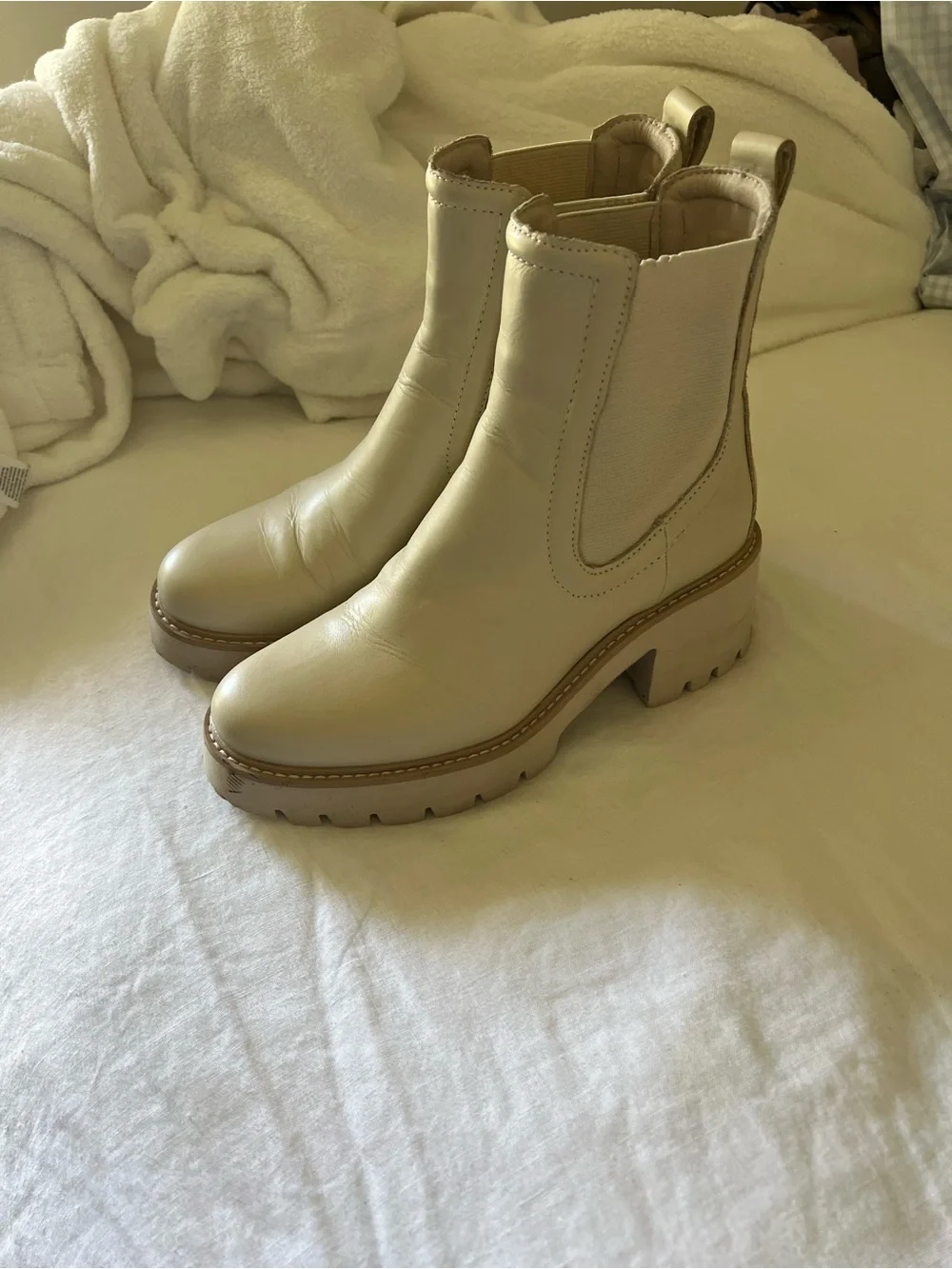 Dolce Vita Cream Lug-Heel Chelsea Booties